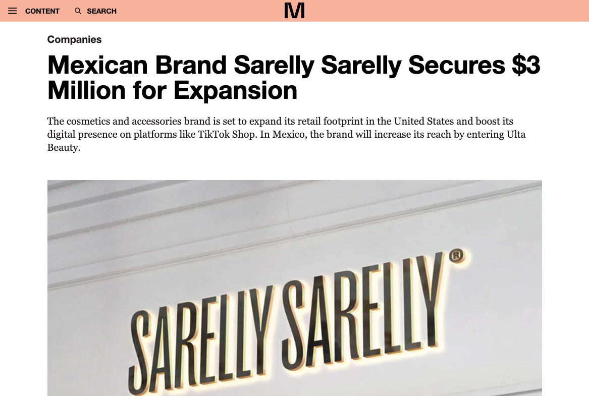 Mexican Brand Sarelly Sarelly Secures $3 Million for Expansion. Source: Modaes.