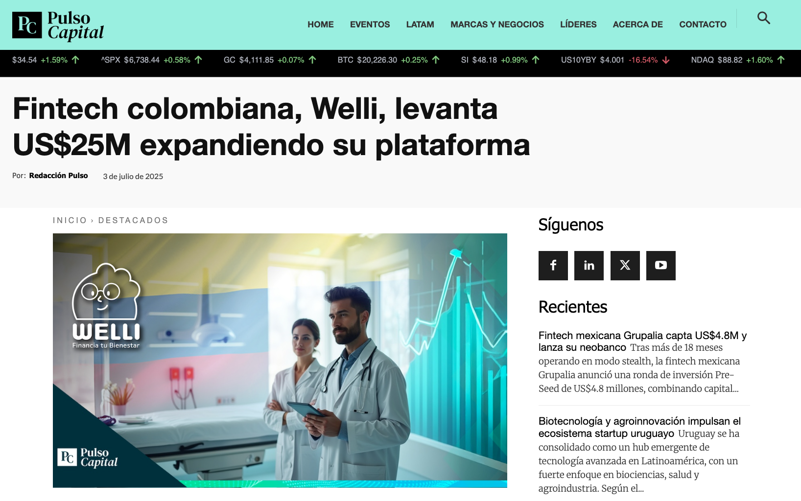 Colombian fintech company Welli raises $25 million by expanding its platform. Source: Pulso Capital
